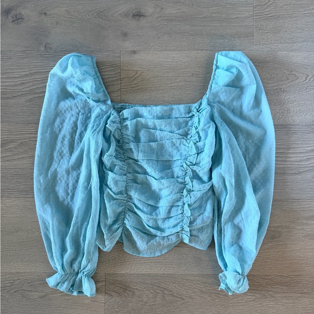 Astr Light Blue Ruched Blouse